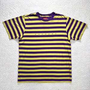 Supreme Striped T Shirt Men’s M Purple Yellow Minimal Logo Streetwear